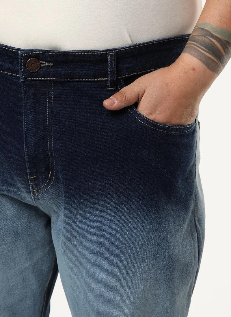 Urbano Fashion  Urbano Plus Men's Dark Blue Straight Fit Heavy Washed Faded Denim Jeans Stretchable for Men | Best Price UAE